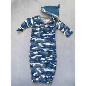 Baby blue camo kimono gown hat set 0-3m NWOT